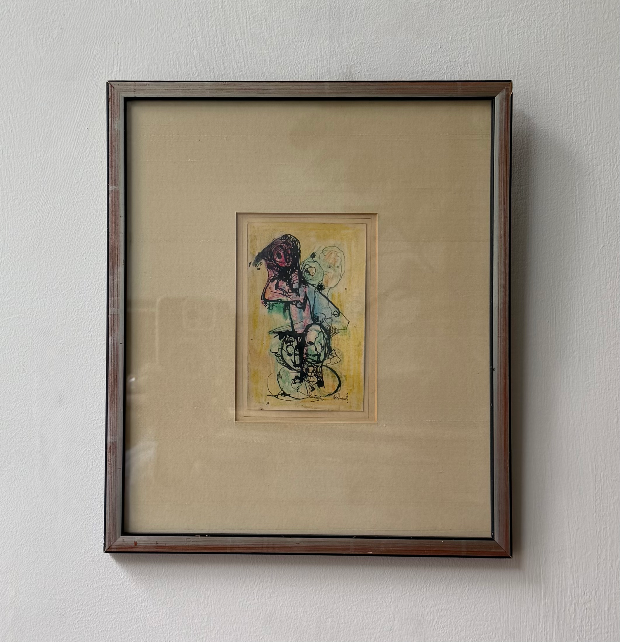 “Playtime” Framed Mixed Media Print by George Habergritz, c. 1968 -