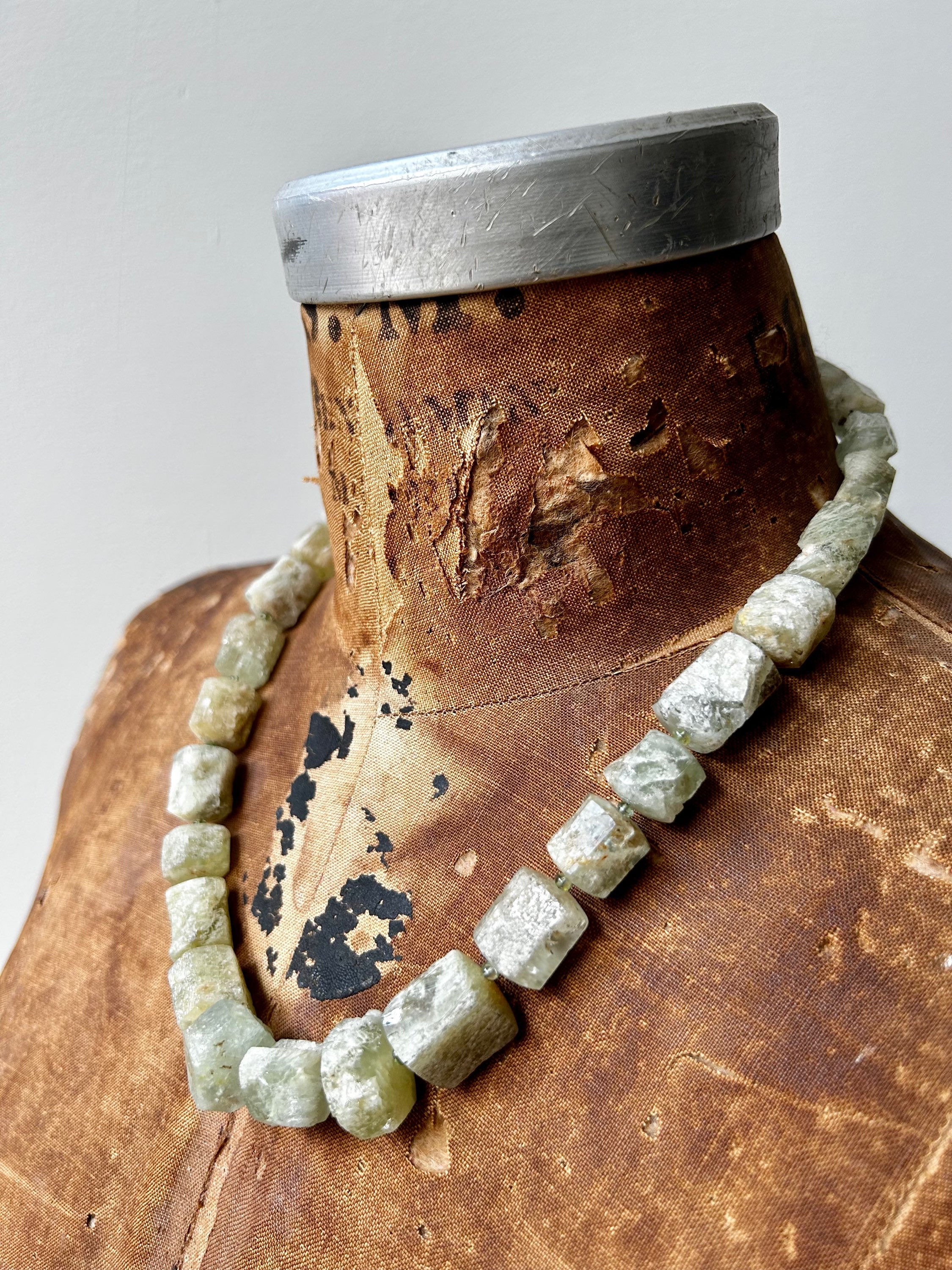 Mint Green Aquamarine, Tourmaline, and Sterling Silver Necklace