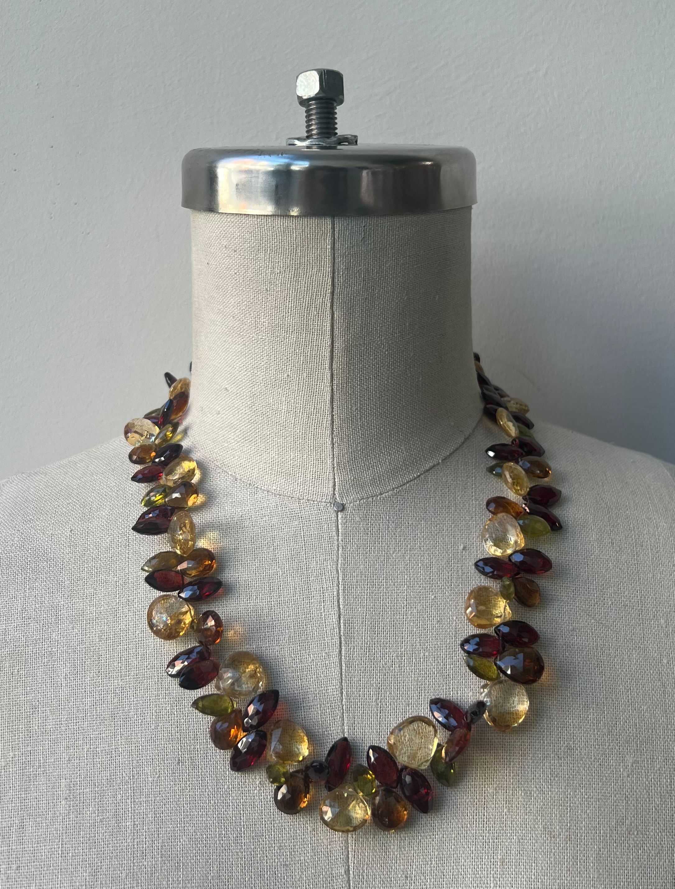 Faceted Cirtine with Beers Quartz, Rhodolite Garnet and Green Vessonite Necklace