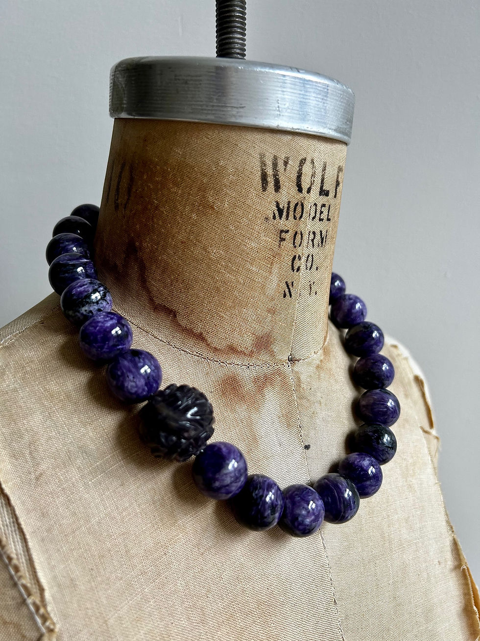 Charoite, Purple Agate, and Sterling Silver Necklace