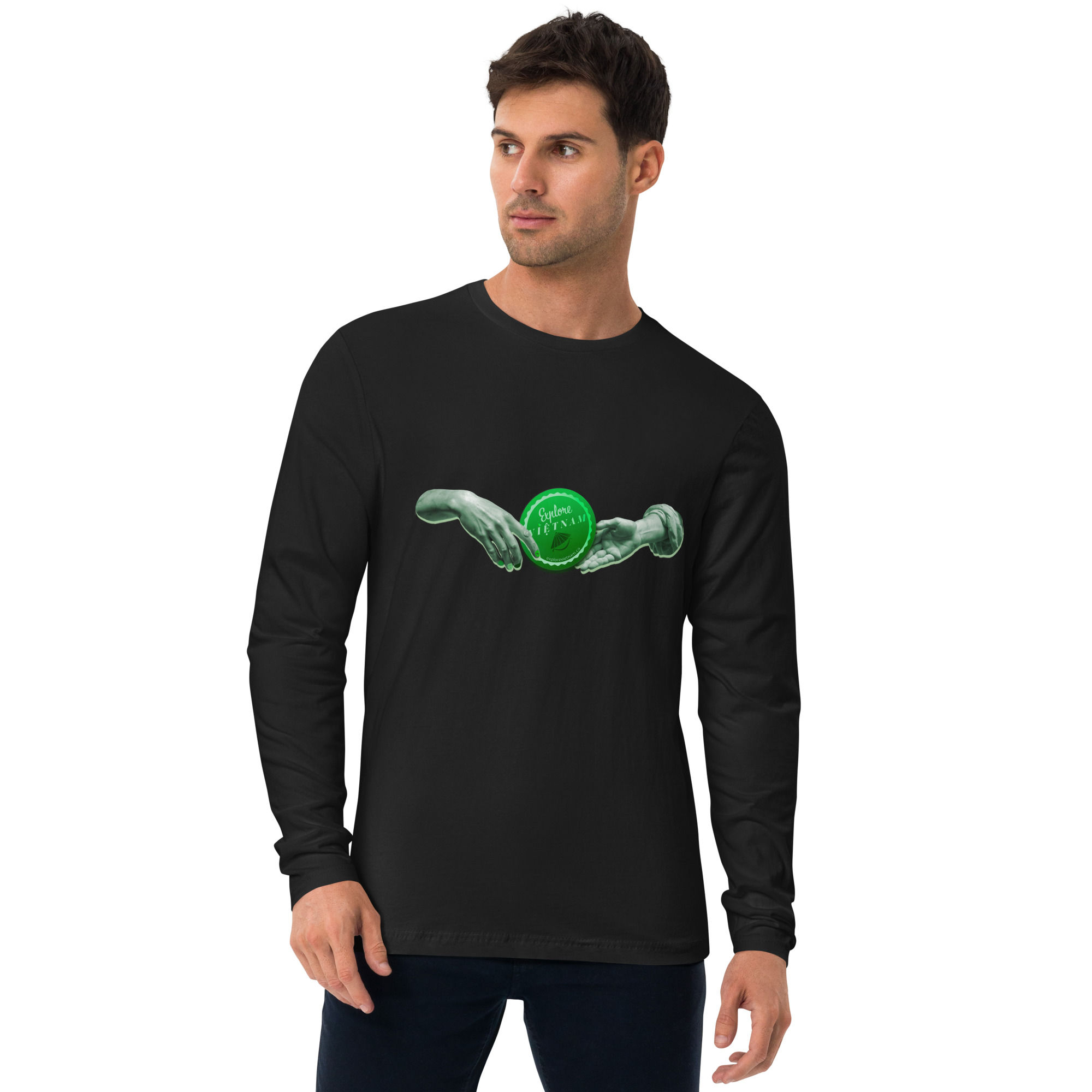 Long Sleeve Fitted Crew with Explore Vietnam The Hands artwork