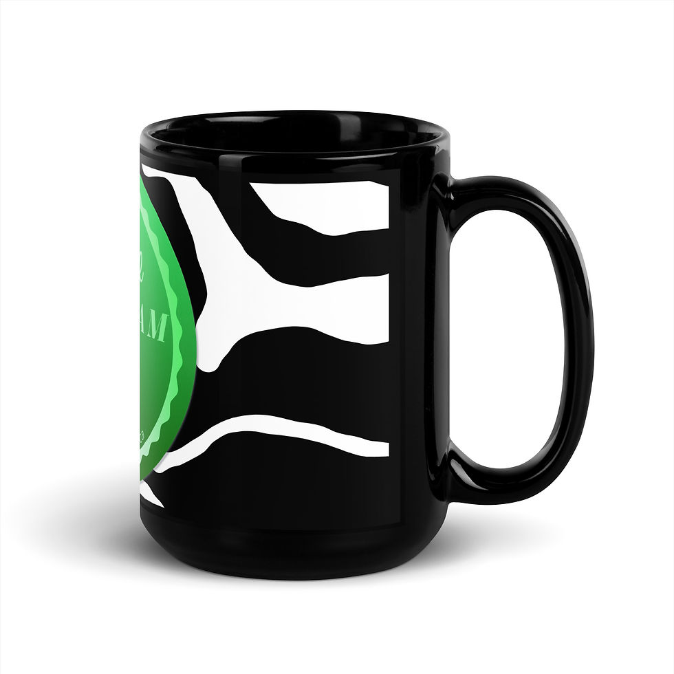Thumbnail: Black Glossy Mug with zebra pattern and Explore Vietnam logo