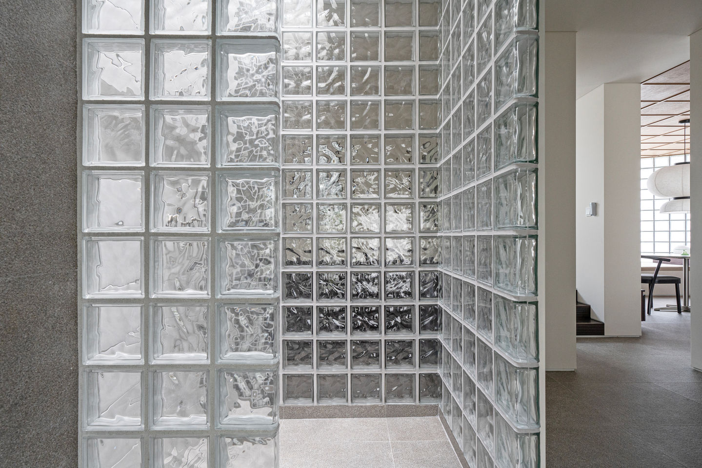 Rhythm house glass block wall detail light diffusion Kim-O Architects