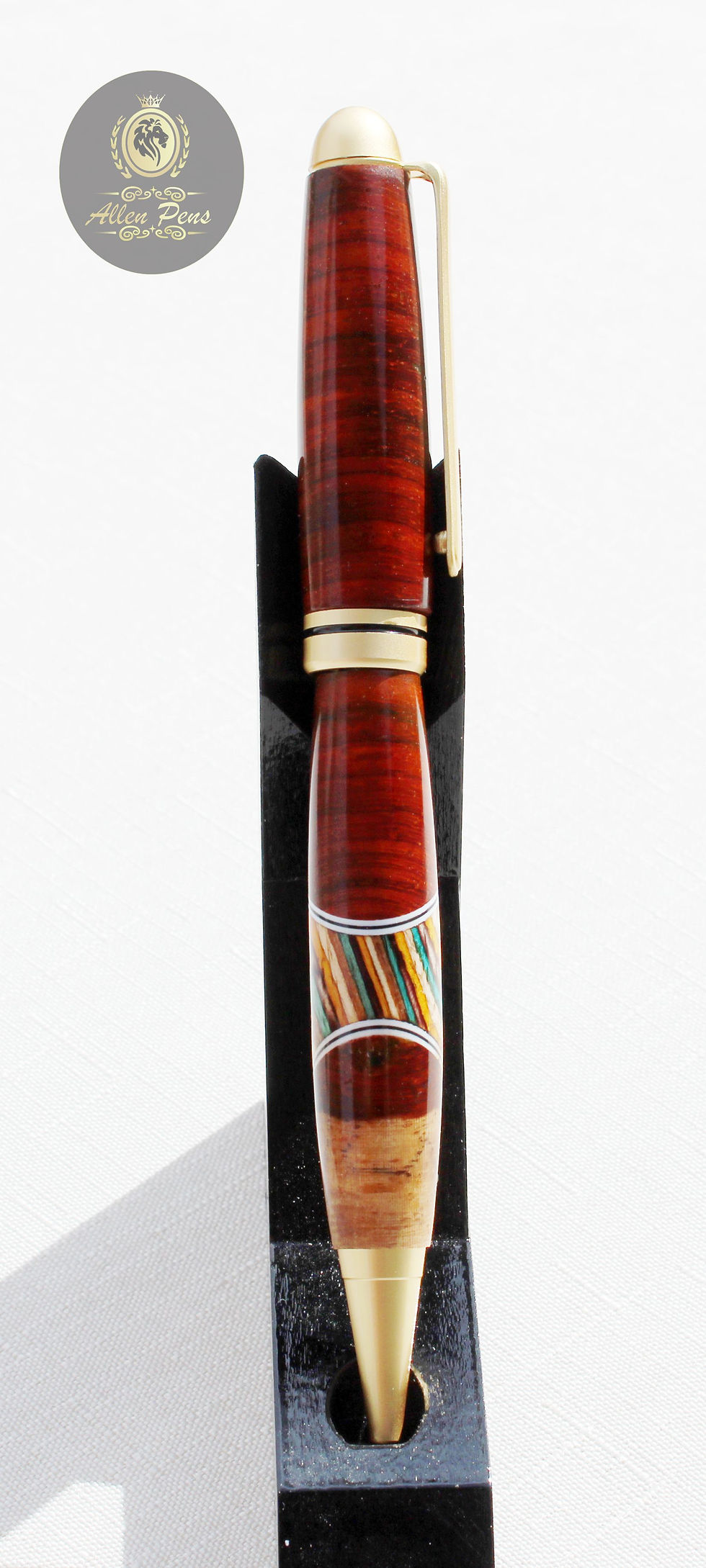 Thumbnail: Satin Gold Handmade Designer Pen Cocobolo Wood With SouthWest Inlays