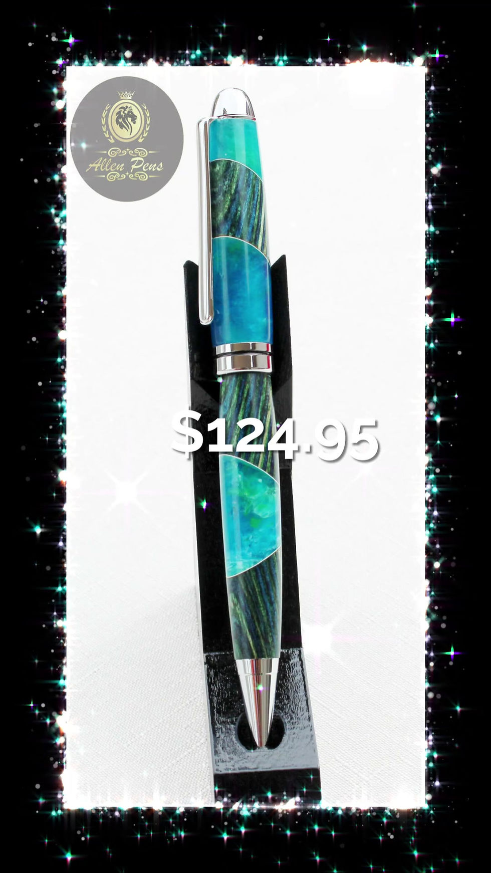 Thumbnail: Designer Pen Blue Acrylic and  Laminated Green Dyed Maple inlay