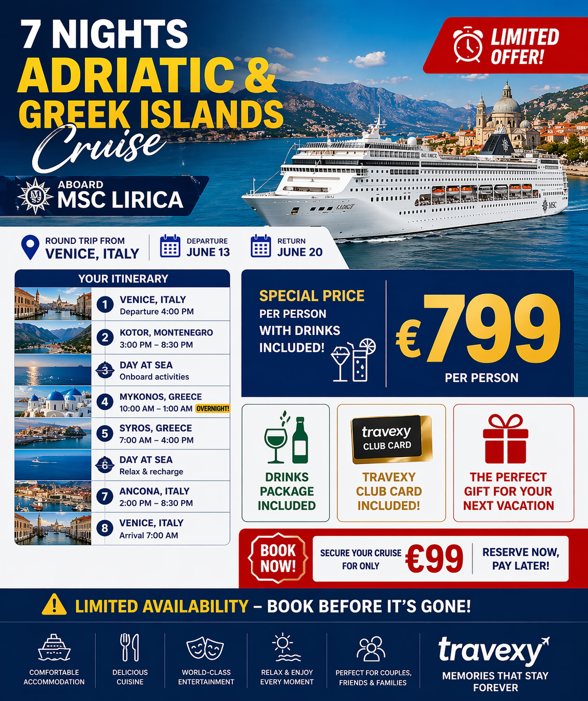 🚢 7 Nights Adriatic & Greek Islands Cruise Aboard MSC Lirica