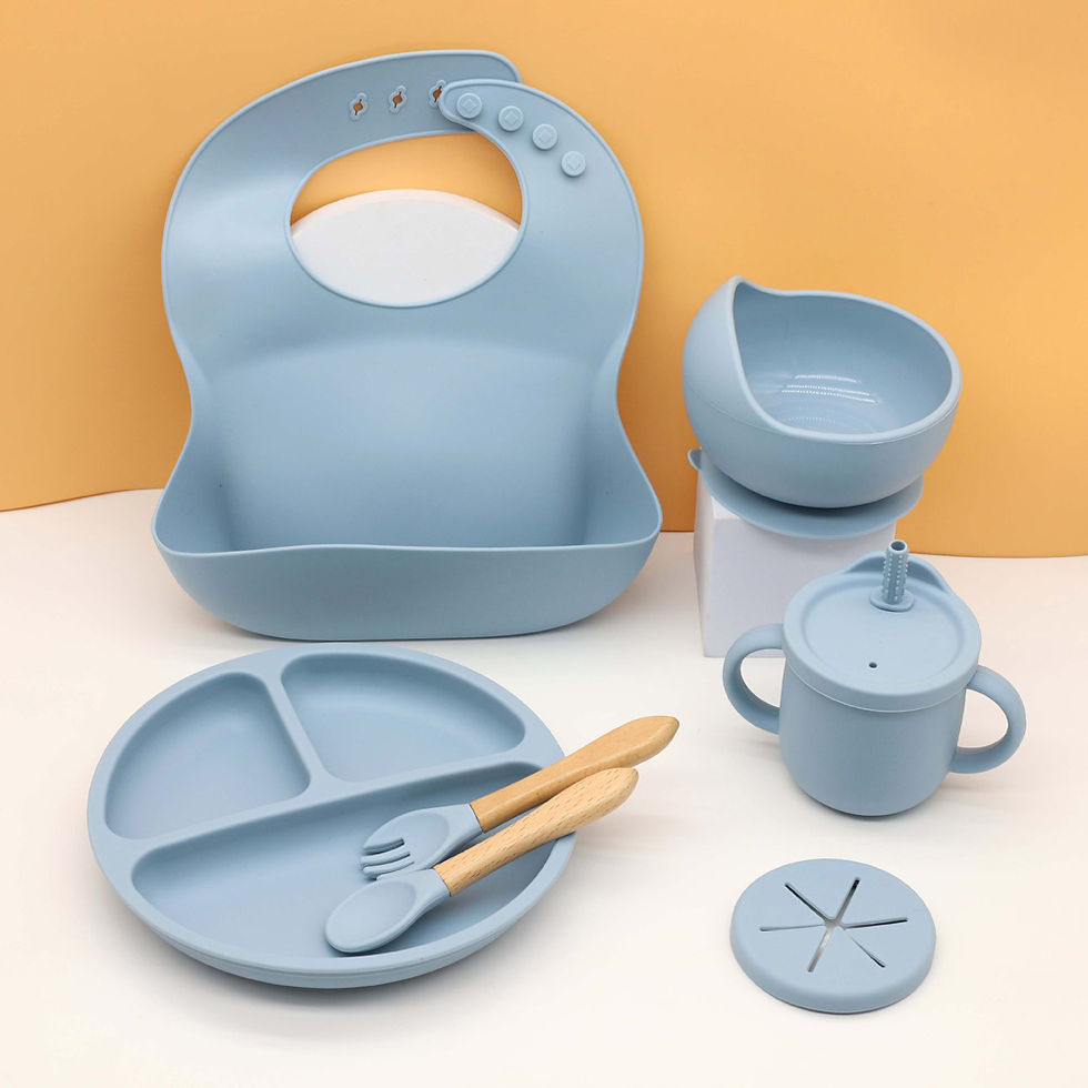 Miniatura: 7pcs baby silicone tableware set, bib, dining plate, bowl with suction cup, 2-in