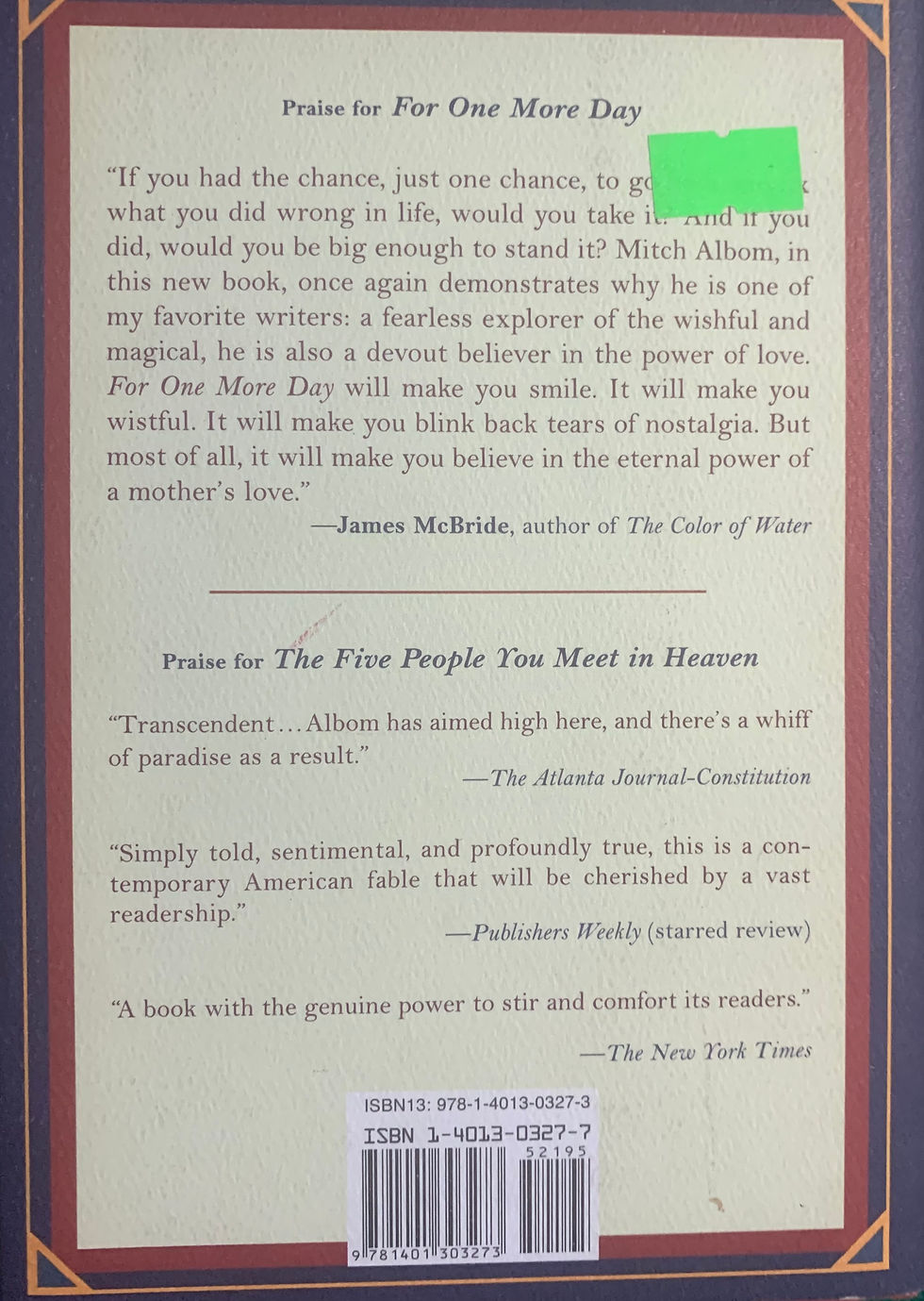 Thumbnail: For One More Day By Mitch Albom