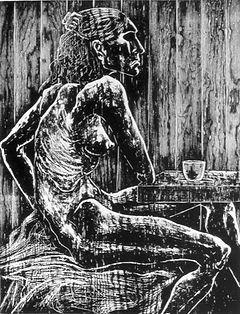 coffee drinker woodcut eduardo lara artist