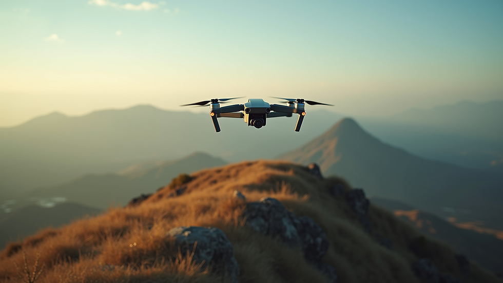 Vista aérea de un dron sobrevolando un terreno montañoso