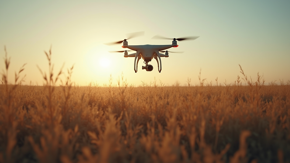 Vista aérea de un equipo de topografía realizando mediciones en un terreno abierto