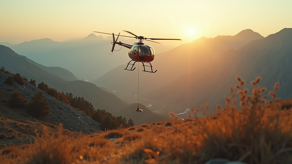 Vista aérea de equipo topográfico realizando levantamiento en terreno montañoso de Monterrey