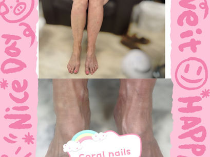 A pedicure with coral color nails ! Call 902-598-6678 for nail services ! #pedicure  #shellacnails