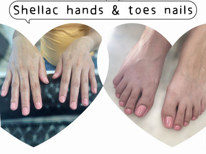 Shellac hand and toe nails in nude color! Simple and look nice ! #manicure #pedicure #shellacnails