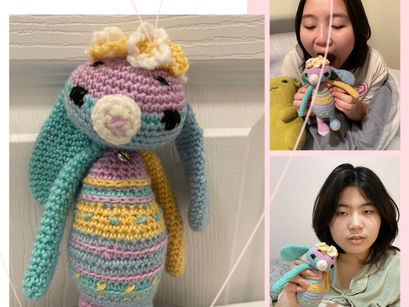 A hand knit bunny with yarn for my beloved daughter.