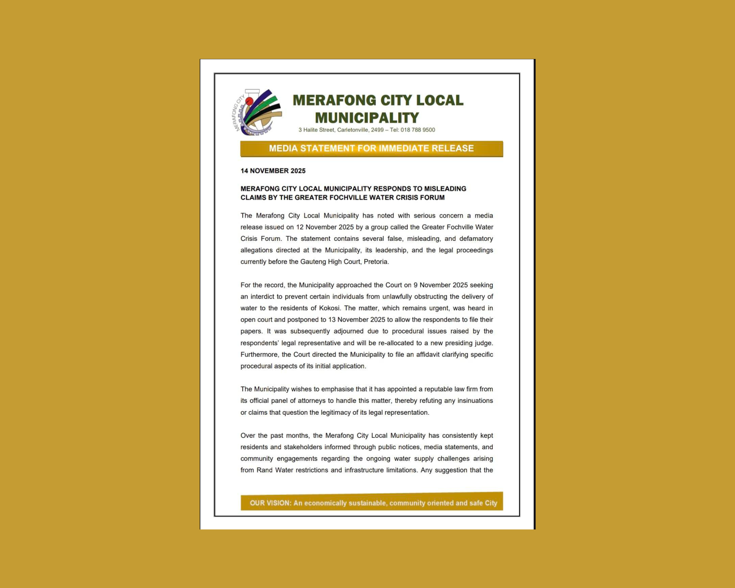 Meraphong Merafong City Local Municipality Responds to Claims by Greater ...