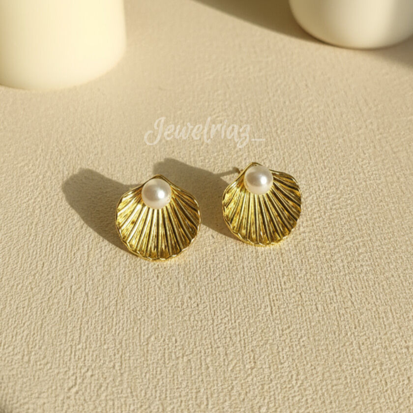 Jewelriaz Gold-Plated Anti-Tarnish Pearl Shell Earrings