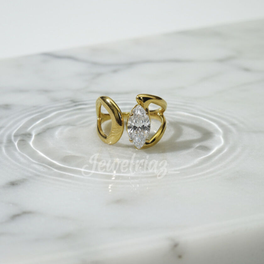 Thumbnail: Jewelriaz Anti-Tarnish Gold Plated Elongated Diamond Ring