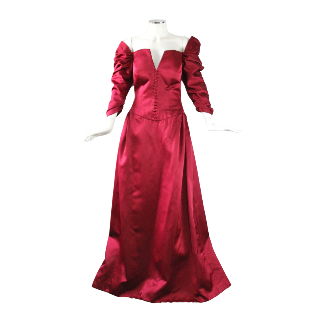 Fall 1990 Bob Mackie Satin Puff-sleeved Gown