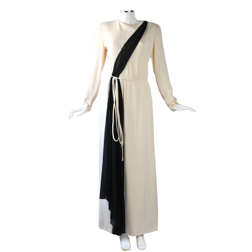 Thumbnail: 1986 Bill Blass Documented Ivory & Black Crepe de Chine Gown