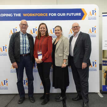 API Chair Renée Anderson, with Jeff Allen (EESA), Emily Marschke (API), and Peter McIntyre (AICD) at Summer School 2025 in Melbourne.