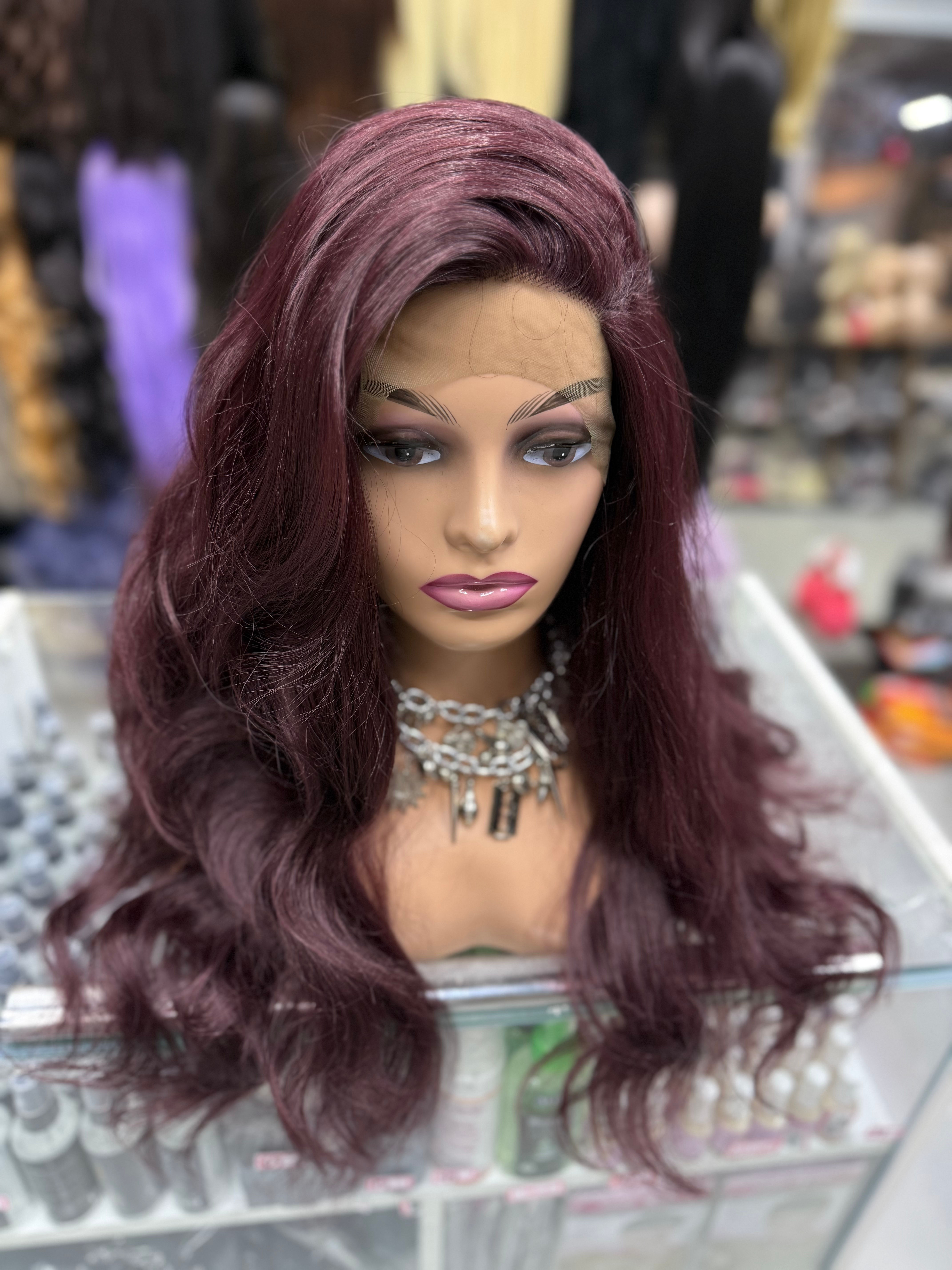Front lace Marsala ruiva ondulada 65cm biofibra uso diário aceita chapinha