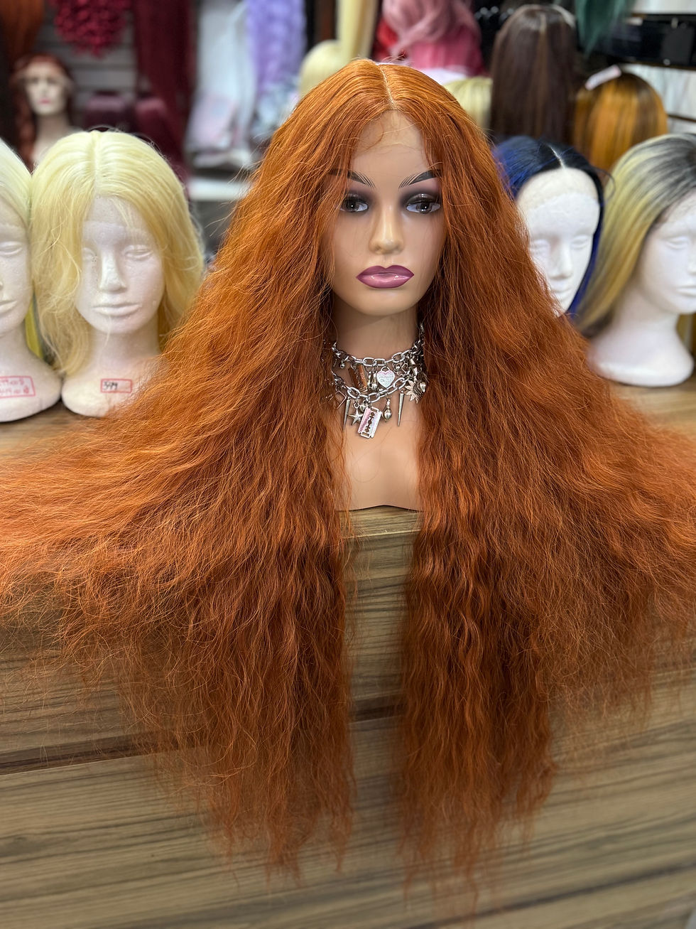 Miniatura: Front lace ruiva ondulada 1 metro tela hd biofibra sem brilho promoção