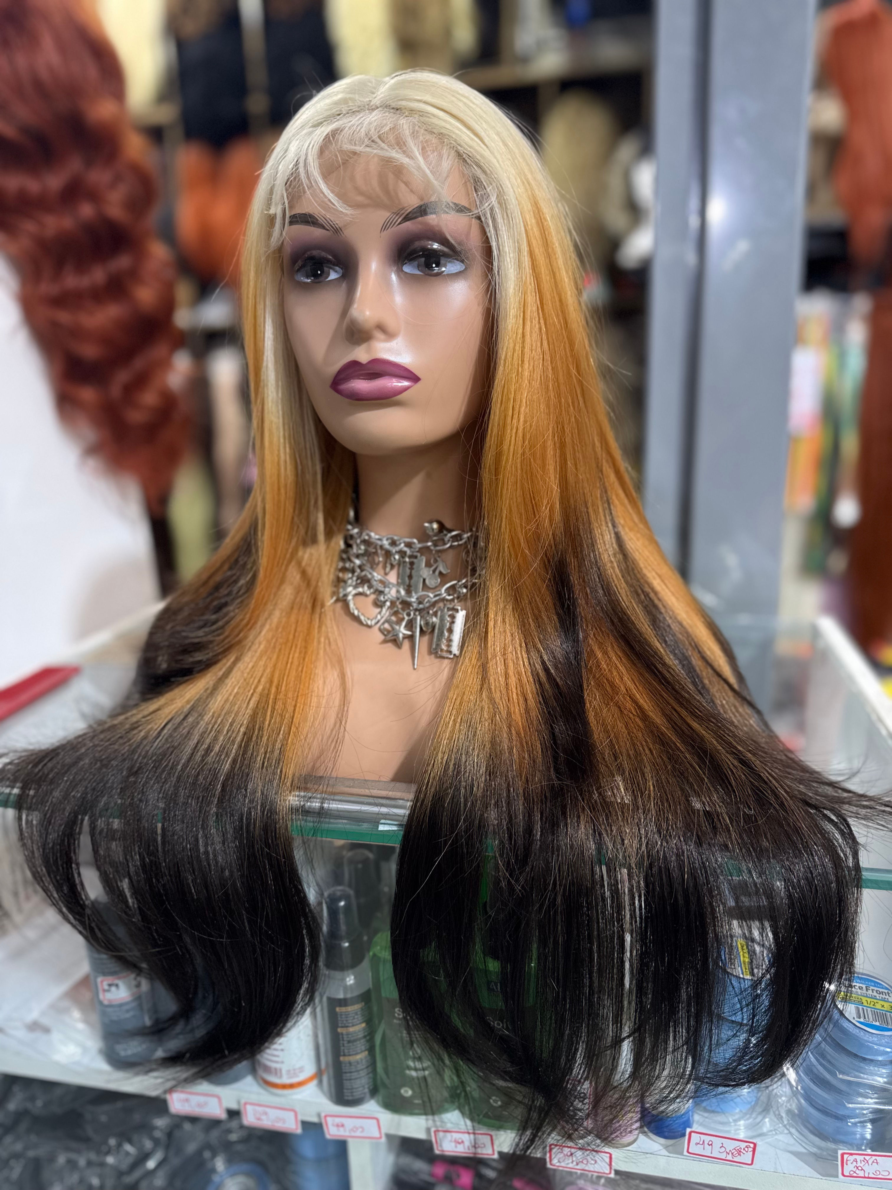 Front lace loira ruiva preta degrade 70cm