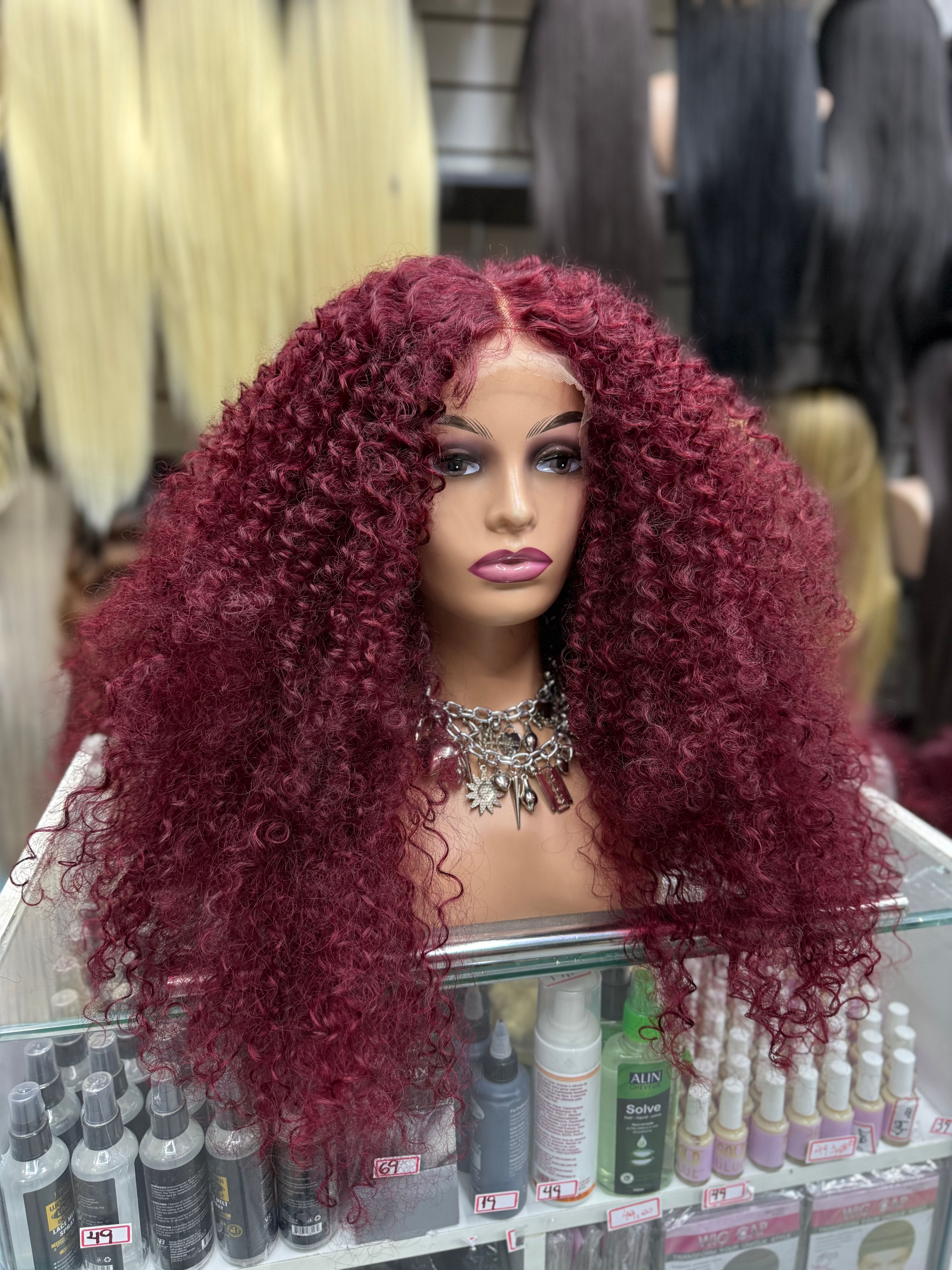 Front lace Marsala cacheada afro 70cm biofibra