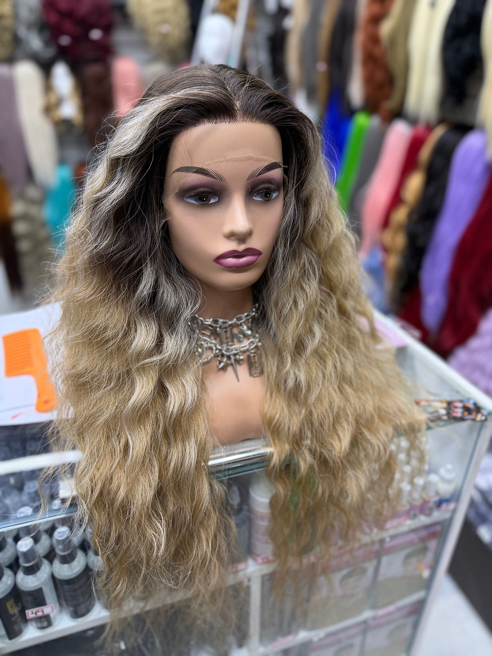 Miniatura: Front lace loira platinada Marrom biofibra 80cm para uso diário Babyhair