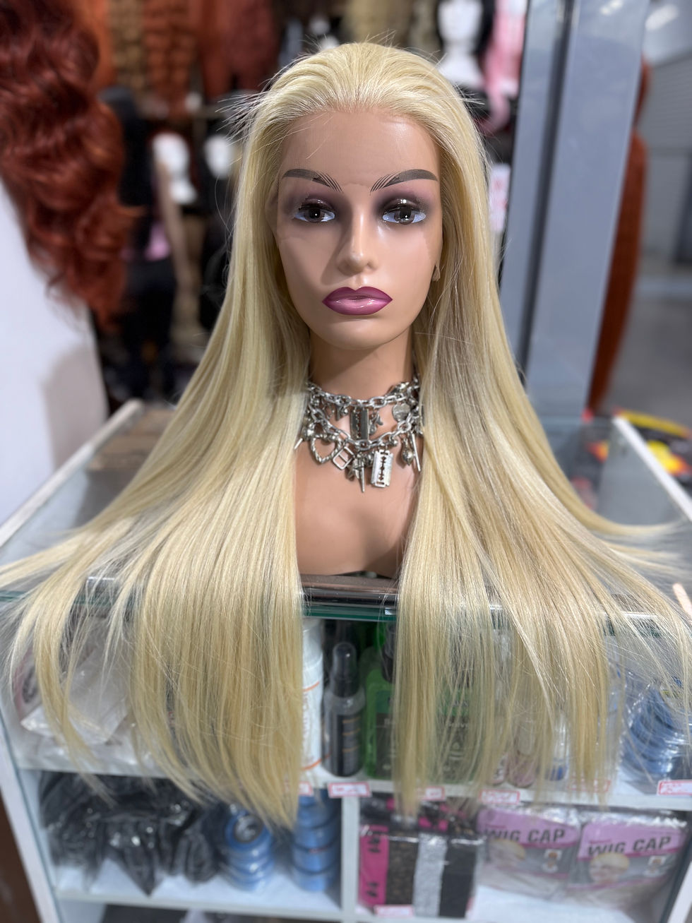 Miniatura: Front lace loira 75cm lisa platinada repartição livre 
