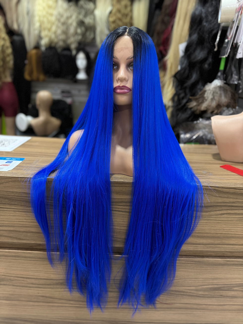 Miniatura: Front lace peruca azul preta 1 metro ombre lisa premium tela HD