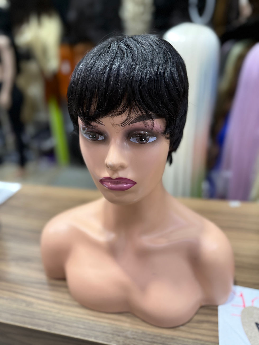 Miniatura: Peruca wig humana natural curta pixie preta curtinha para uso diário