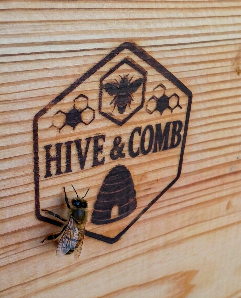 Hive & Comb Logo with beehive design