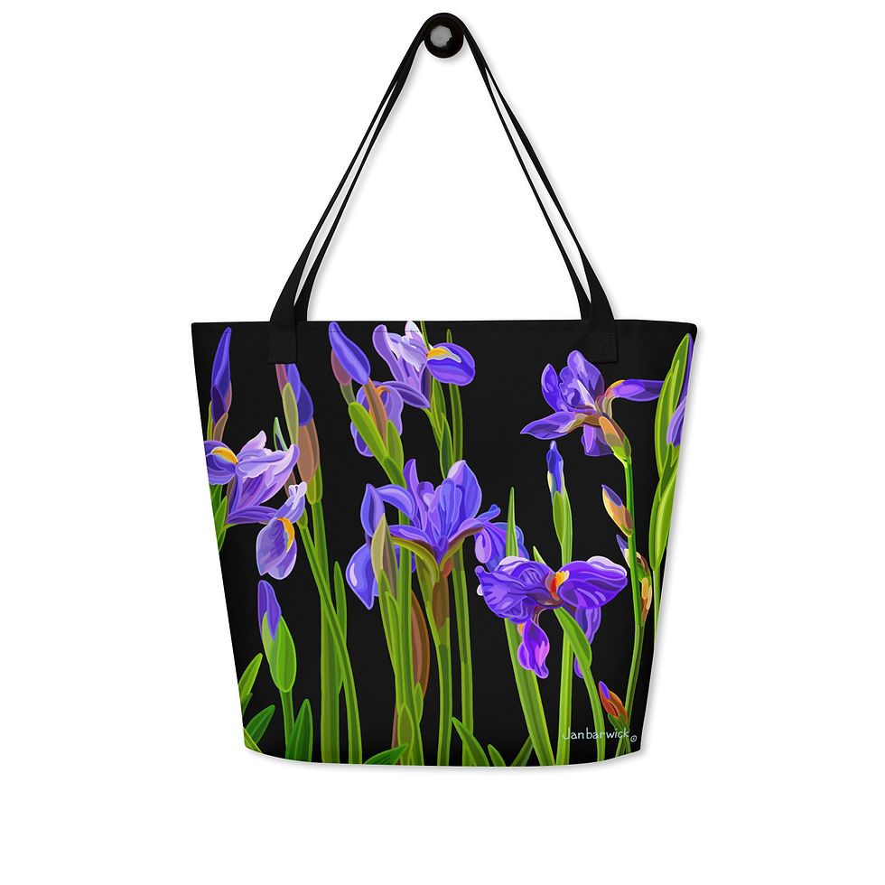 Thumbnail: Irises on Jet Tote Bag with Pocket