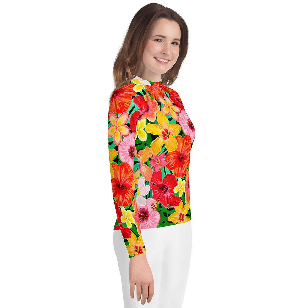 Thumbnail: Hibiscus Reds on Jet Youth Rash Guard