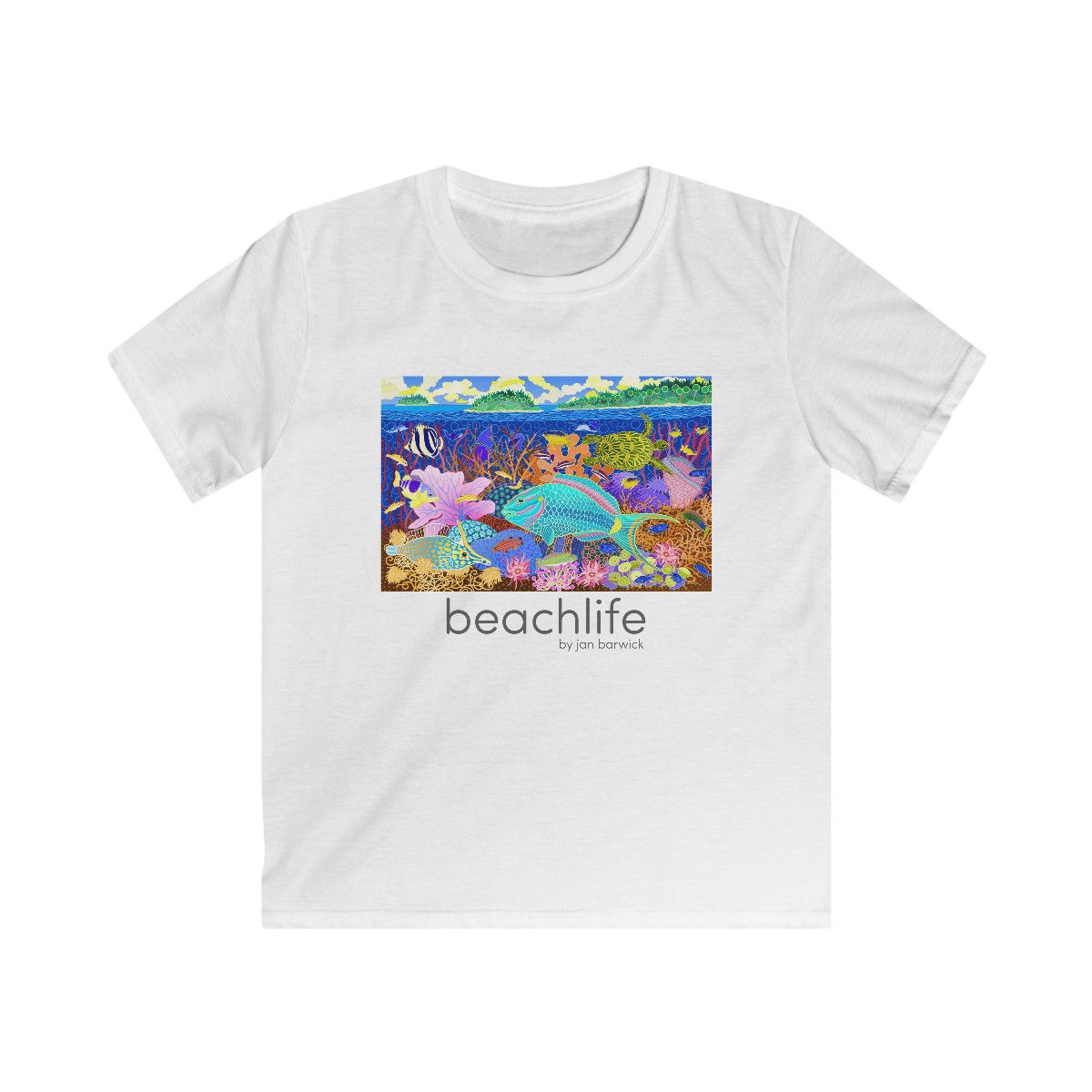 Parrotfish Party on Kids White Softstyle Tee