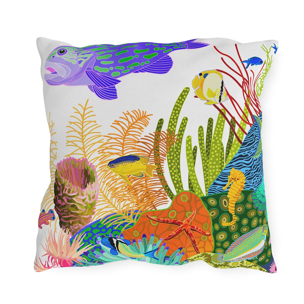 Beachlife Reef on White Outdoor Pillows