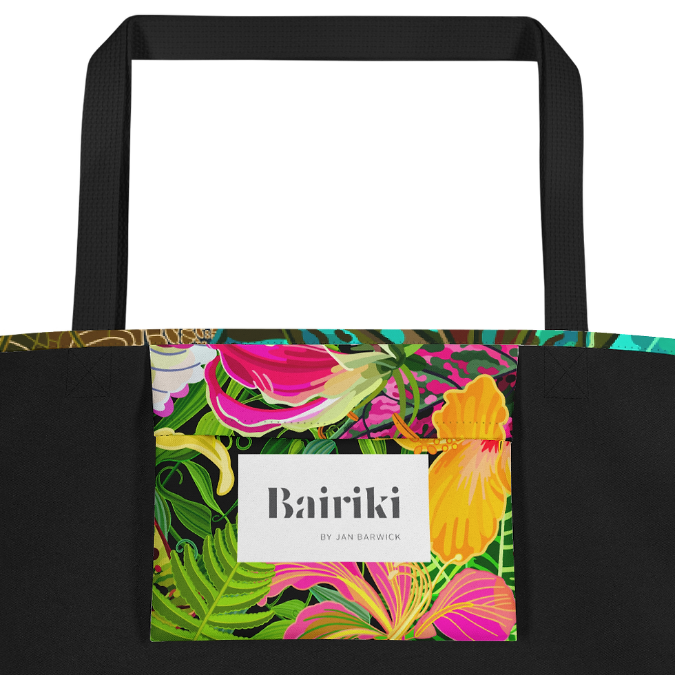 Thumbnail: Caladiums Teals and Olives All-Over Print Large Tote Bag