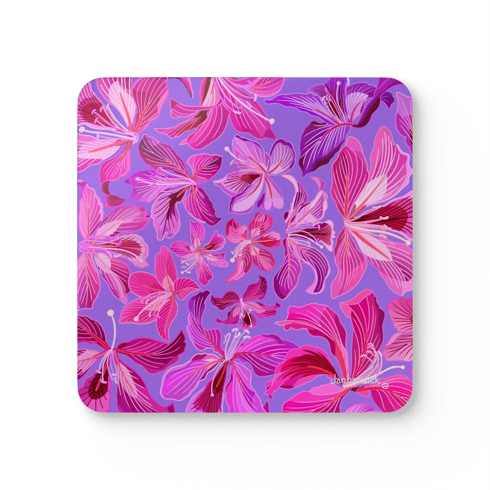 Thumbnail: Bauhinia on Lilac Corkwood Coaster Set