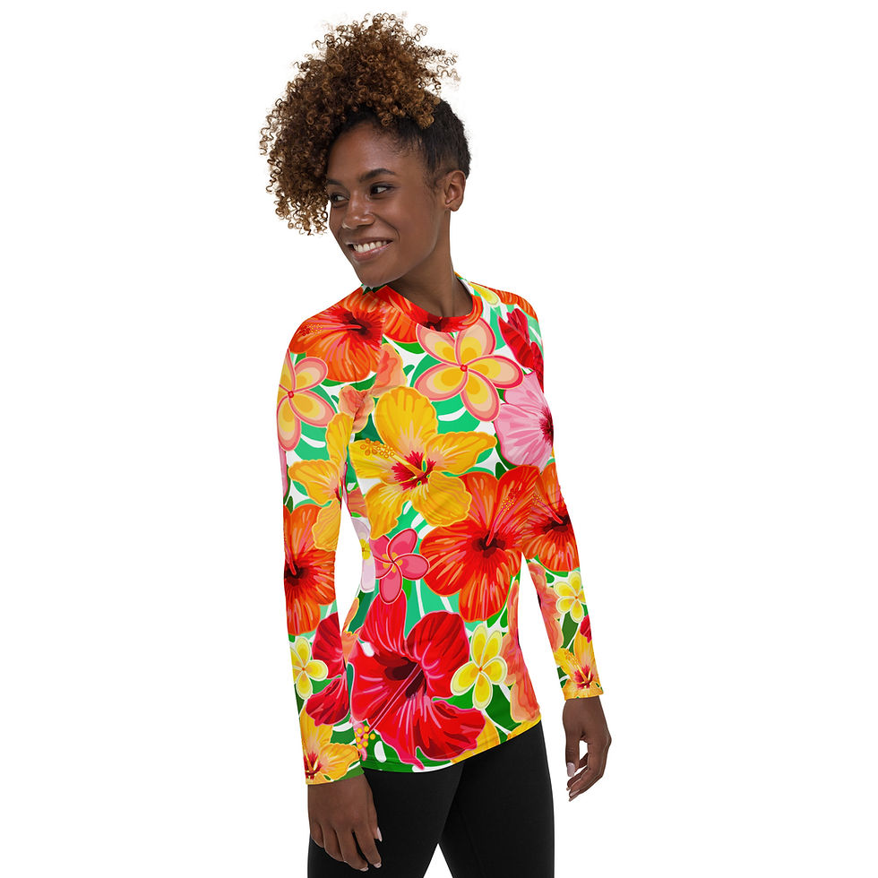 Thumbnail: Hibiscus Reds on White Women's Rash Guard