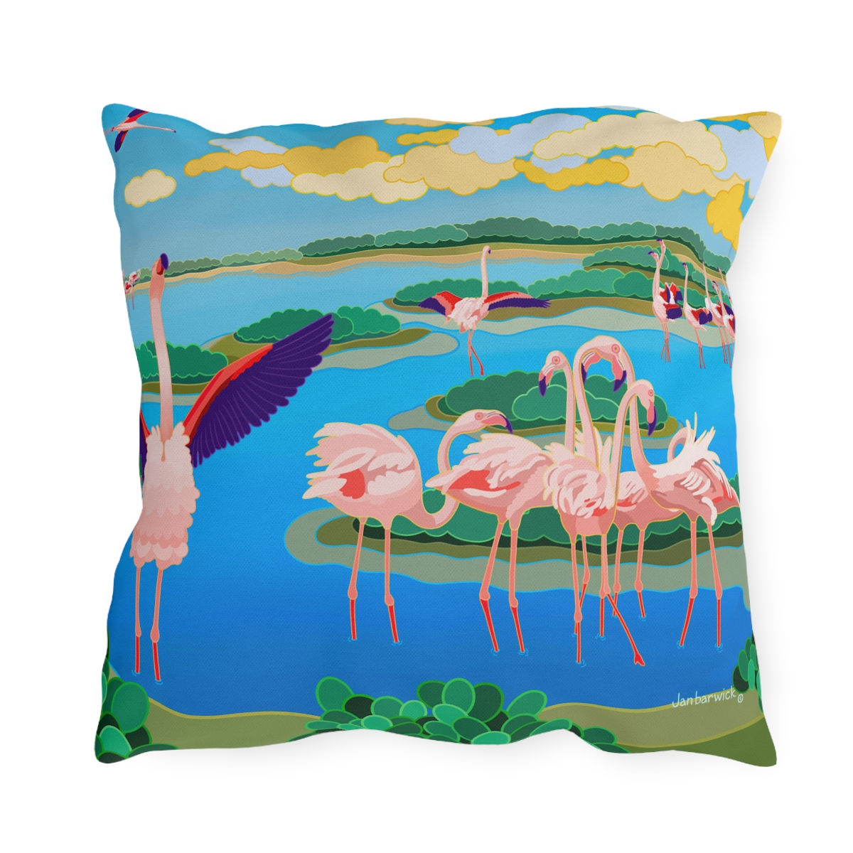 Anegada Flamingos, BVI Outdoor Pillows