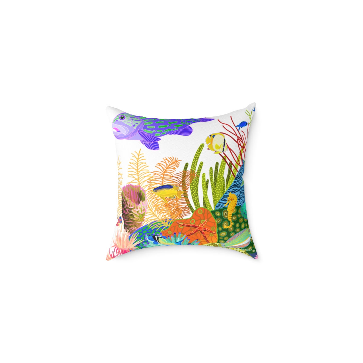 Beachlife Reef on White Square Poly Canvas Pillow