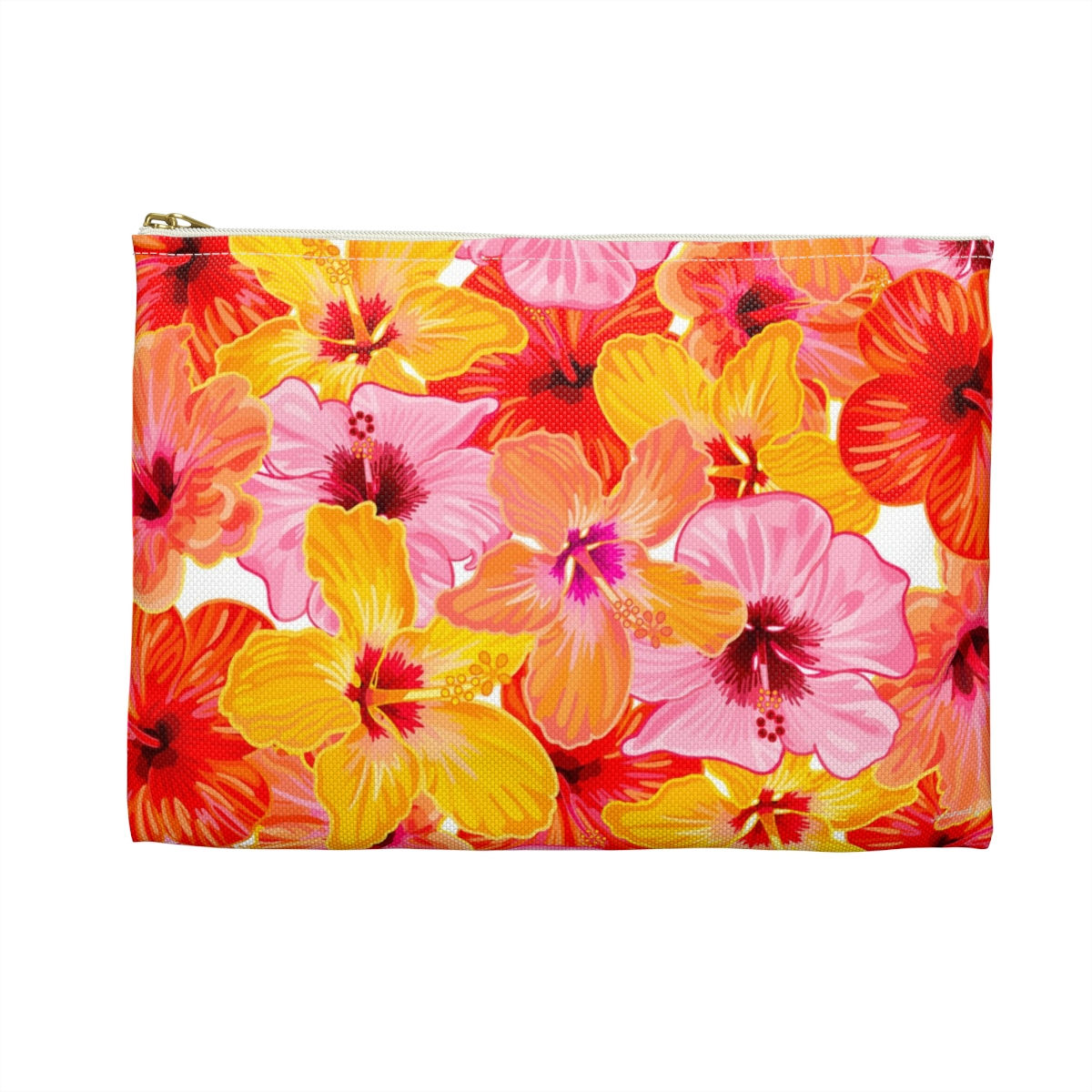 Hibiscus Reds on White Accessory Pouch