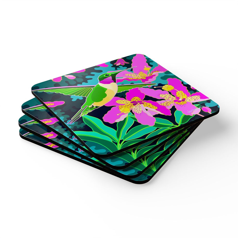 Thumbnail: Hummingbird & Orchid Corkwood Coaster Set
