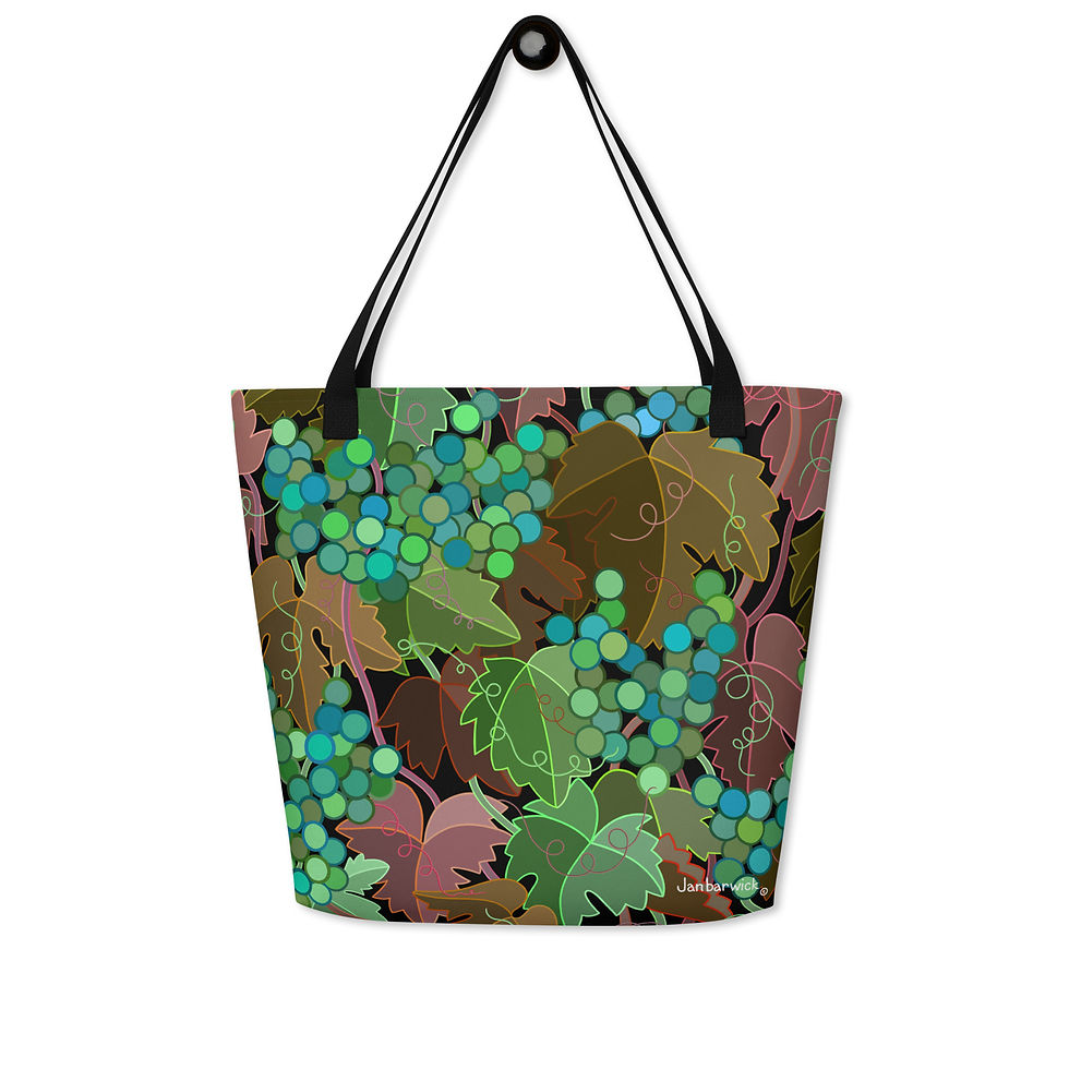 Thumbnail: Grapes Limes on Jet Tote Bag with Pocket