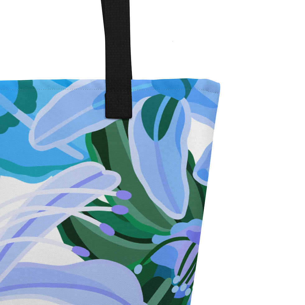 Thumbnail: Day Lilies Blues on White Tote Bag with Pocket
