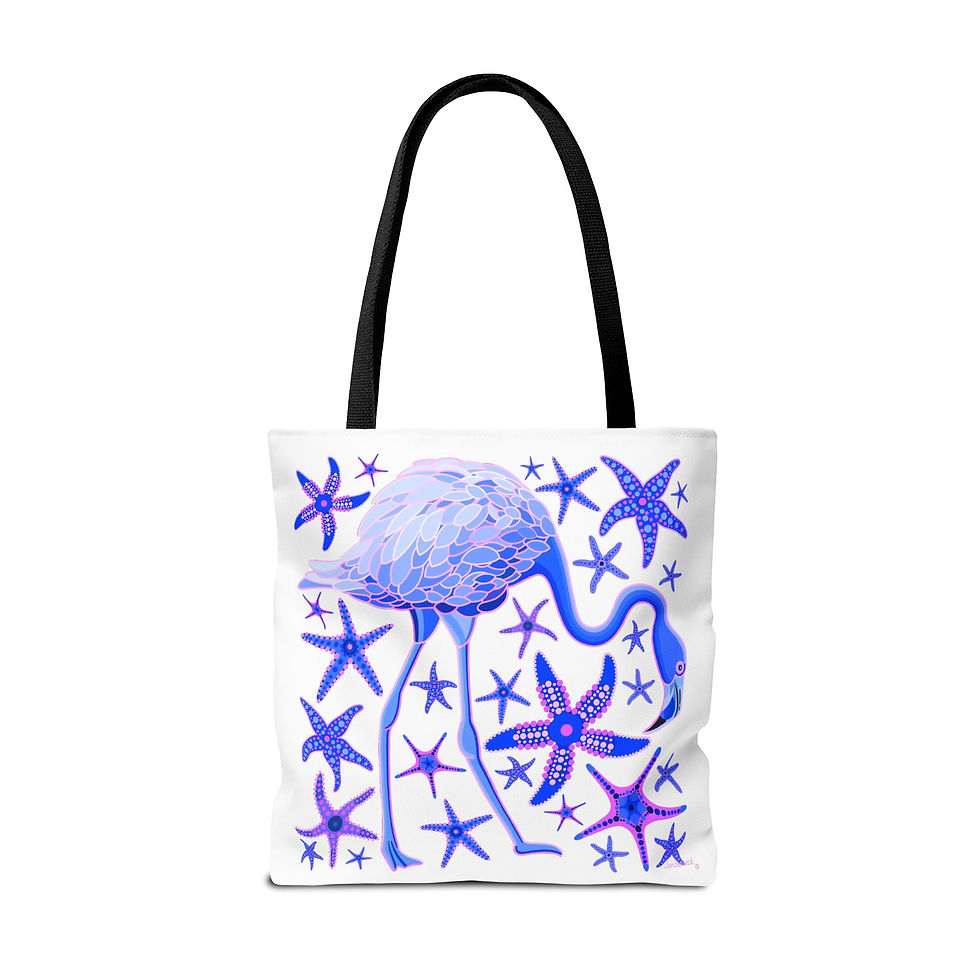 Thumbnail: Flamingo Stars Blue Pink on White Tote Bag 