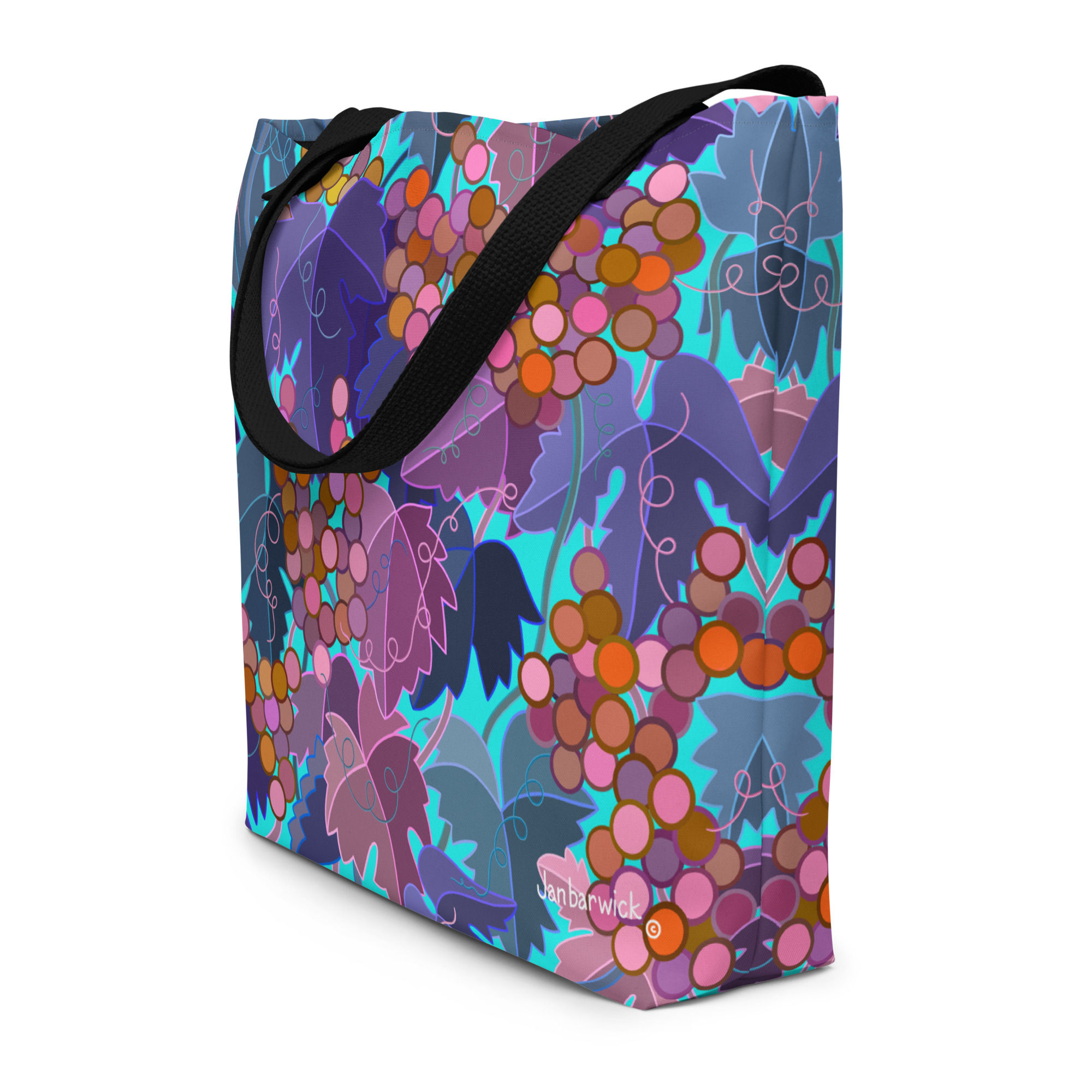 Grapes Coral on Sky Tote Bag with Pocket