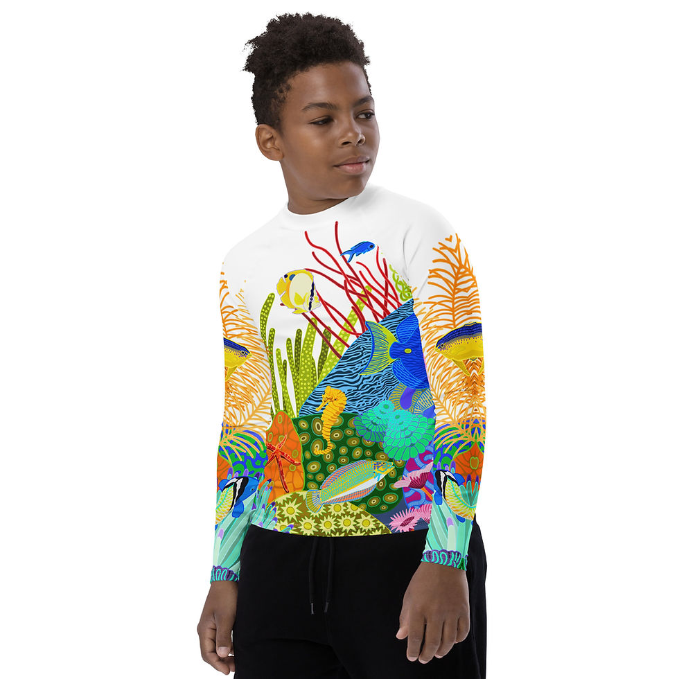 Thumbnail: Beachlife Reef on White Youth Rash Guard